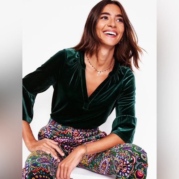 Boden Tops - Boden Notch Neck Frill Velvet Top blouse flutter sleeves v neck plus size 20-22